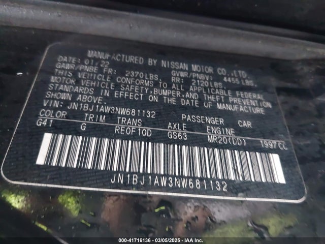 JN1BJ1AW3NW681132 Nissan Rogue Sport S Awd Xtronic Cvt