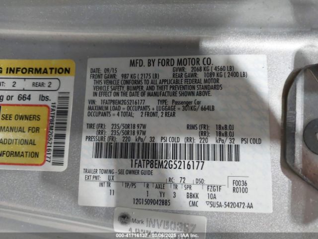 1FATP8EM2G5216177 Ford Mustang V6