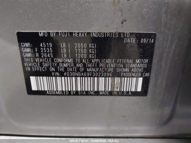 Subaru Legacy 2.5i 2015 4S3BNBA69F3023096 Image 9