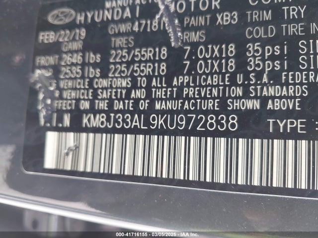 KM8J33AL9KU972838 Hyundai TUCSON SEL