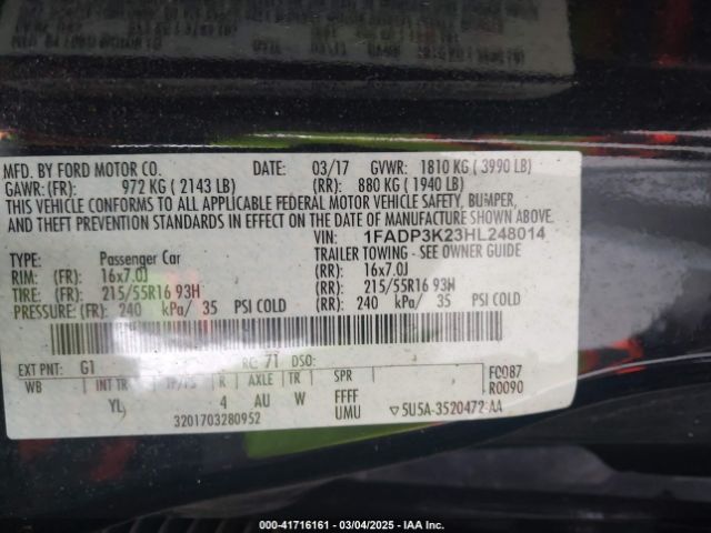 1FADP3K23HL248014 Ford FOCUS SE