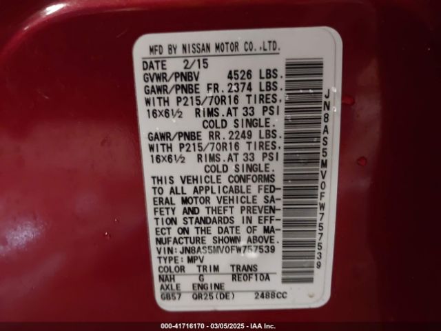 JN8AS5MV0FW757539 Nissan Rogue Select S