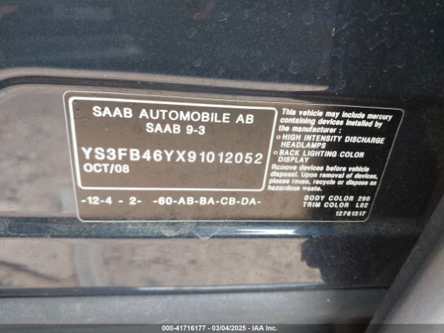 2009 SAAB 9-3 YS3FB46YX91012052 Photo 8
