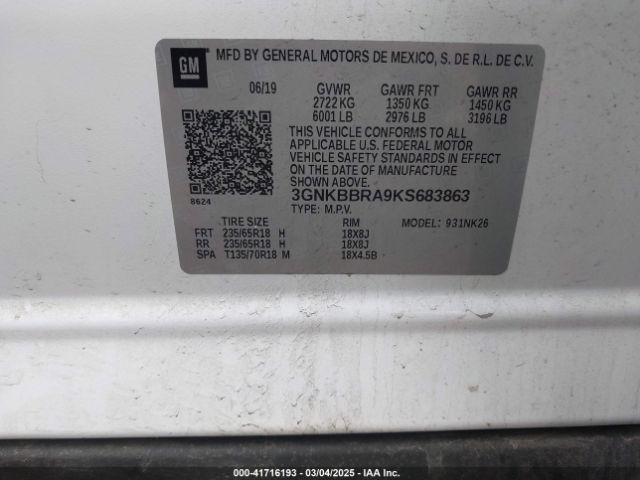 3GNKBBRA9KS683863 Chevrolet Blazer