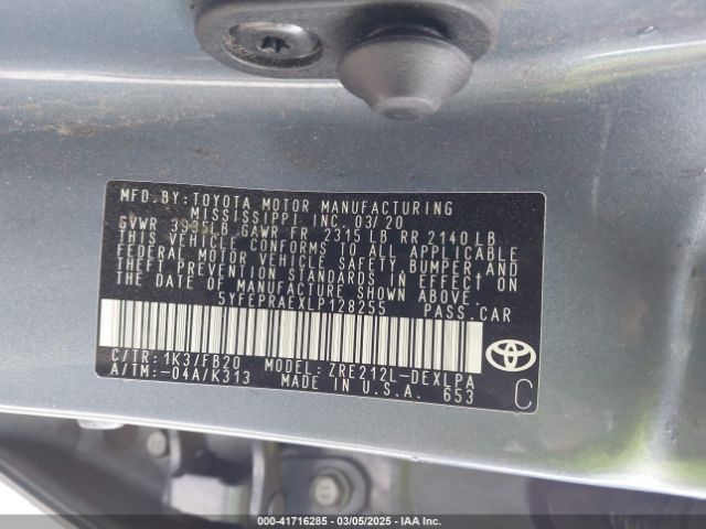 5YFEPRAEXLP128255 Toyota COROLLA LE