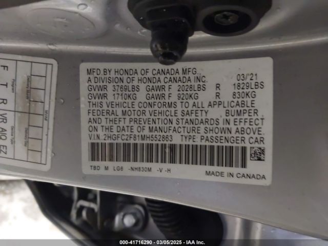 2HGFC2F81MH552863 Honda Civic Sport