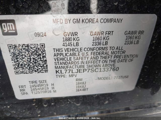 KL77LJEP7SC133760 Chevrolet Trax Fwd 2rs