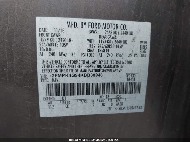 2FMPK4G94KBB30946 Ford EDGE SE