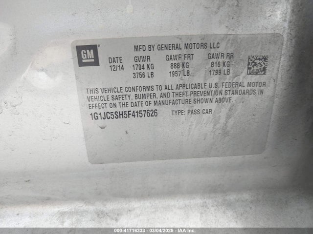 1G1JC5SH5F4157626 Chevrolet Sonic Lt Auto