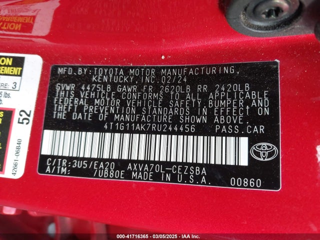 4T1G11AK7RU244456 Toyota CAMRY SE