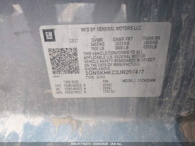 1GNSKHKC3JR207477 Chevrolet Suburban Lt