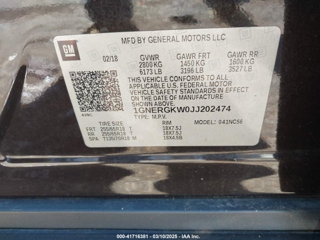 1GNERGKW0JJ202474 Chevrolet Traverse 1lt
