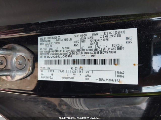 Ford ESCAPE SE 2020 1FMCU0G65LUC05902 Image 9