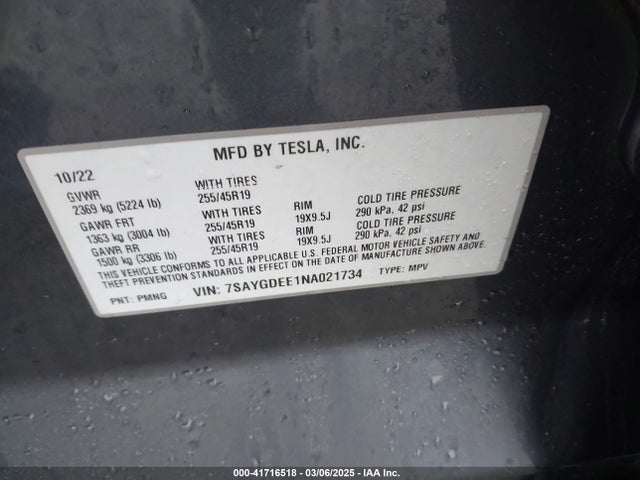 2022 TESLA MODEL Y 7SAYGDEE1NA021734 Photo 8