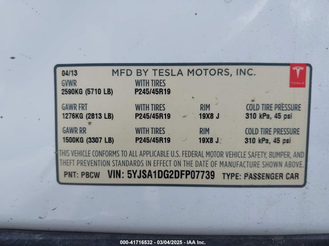 2013 TESLA MODEL S 5YJSA1DG2DFP07739 Photo 8