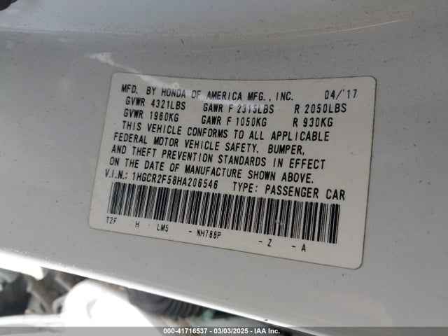1HGCR2F58HA206546 Honda Accord Sport