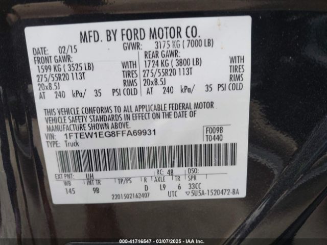 2015 FORD F-150 1FTEW1EG8FFA69931 Photo 8
