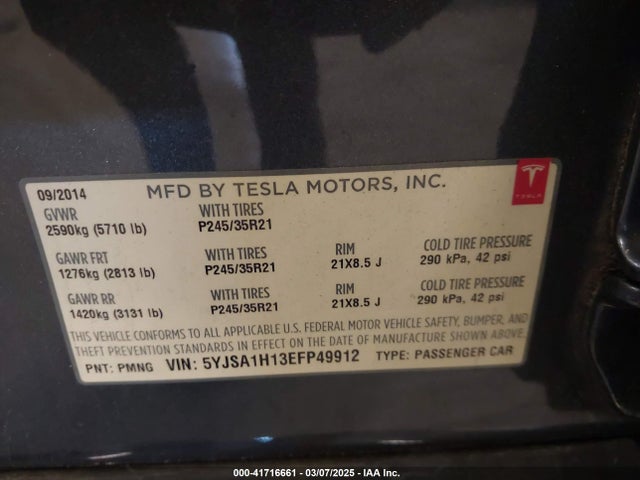 2014 TESLA MODEL S 5YJSA1H13EFP49912 Photo 8
