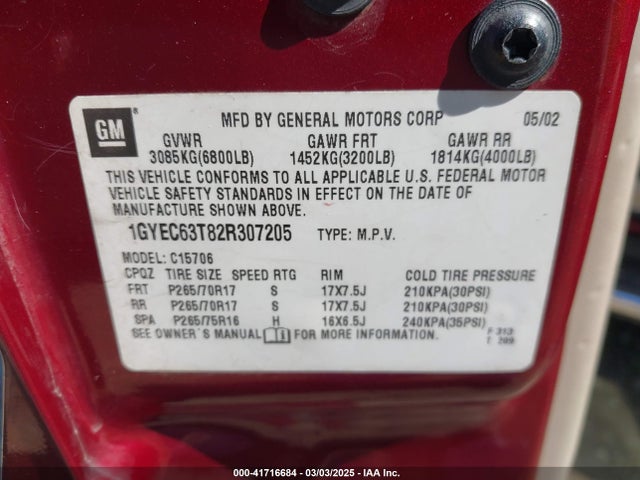 2002 CADILLAC ESCALADE 1GYEC63T82R307205 Photo 8