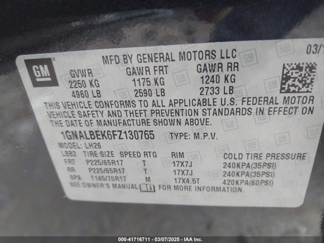 1GNALBEK6FZ130765 Chevrolet EQUINOX 1LT