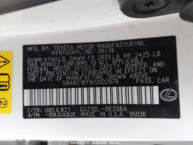 58ABZ1B11KU002978 Lexus Es 350 Luxury