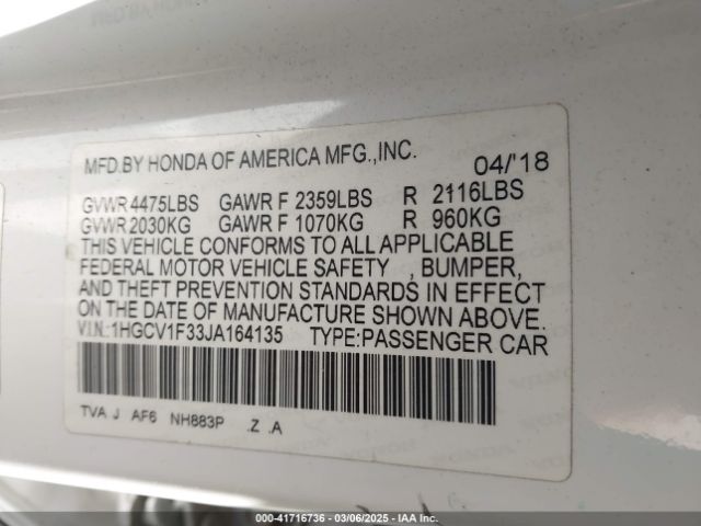 1HGCV1F33JA164135 Honda Accord Sport