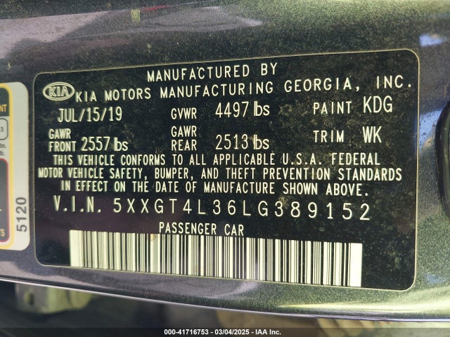 5XXGT4L36LG389152 KIA Optima Lx