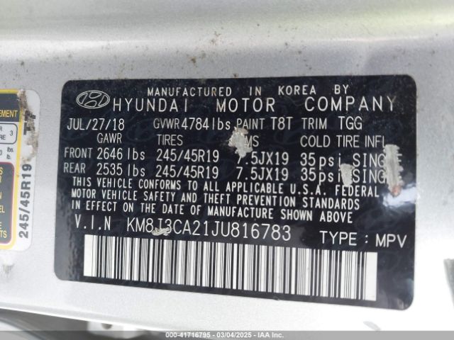 KM8J3CA21JU816783 Hyundai Tucson Value