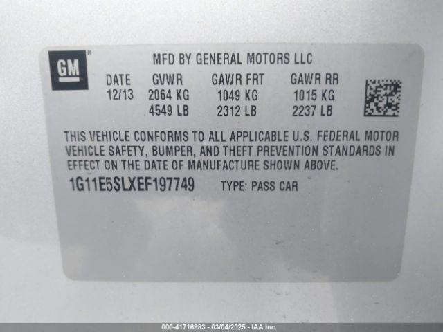 1G11E5SLXEF197749 Chevrolet MALIBU 2LT