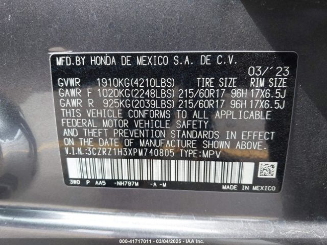 3CZRZ1H3XPM740805 Honda Hr-v 2wd Lx