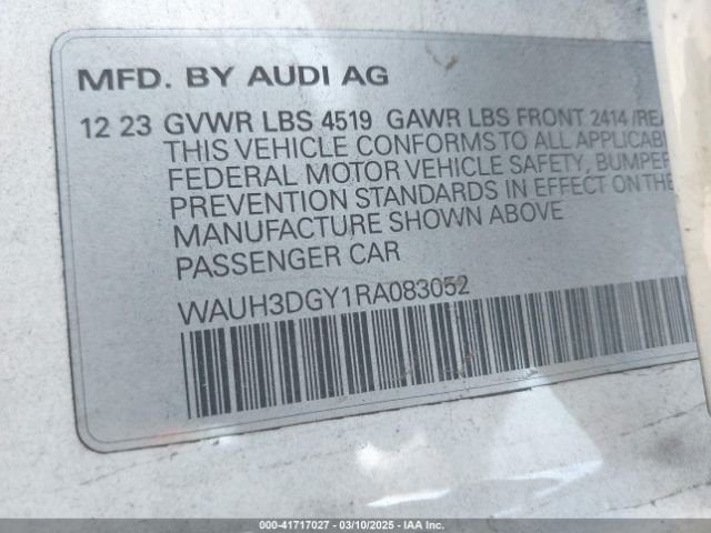 WAUH3DGY1RA083052 Audi S3 Premium Plus Tfsi Quattro S Tronic