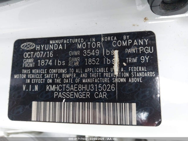 KMHCT5AE8HU315026 Hyundai ACCENT SE