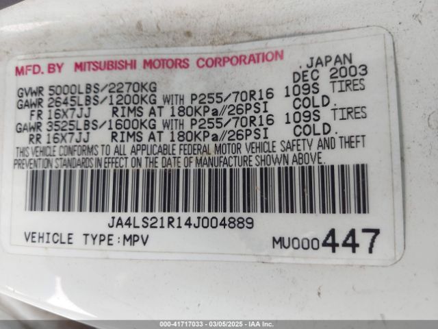 2004 MITSUBISHI MONTERO SPORT JA4LS21R14J004889 Photo 8