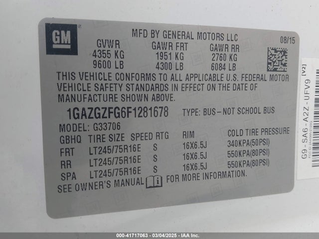 1GAZGZFG6F1281678 Chevrolet Express 3500 Ls