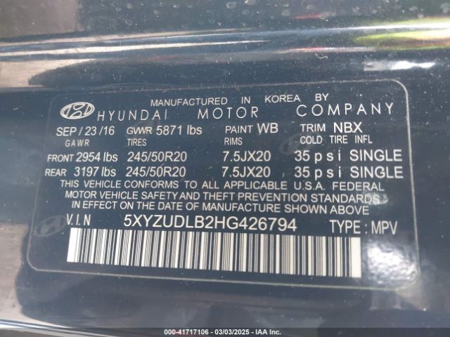 5XYZUDLB2HG426794 Hyundai Santa Fe Sport 2.4l