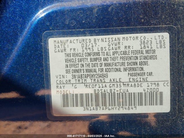 3N1AB7AP6HY294849 Nissan SENTRA S