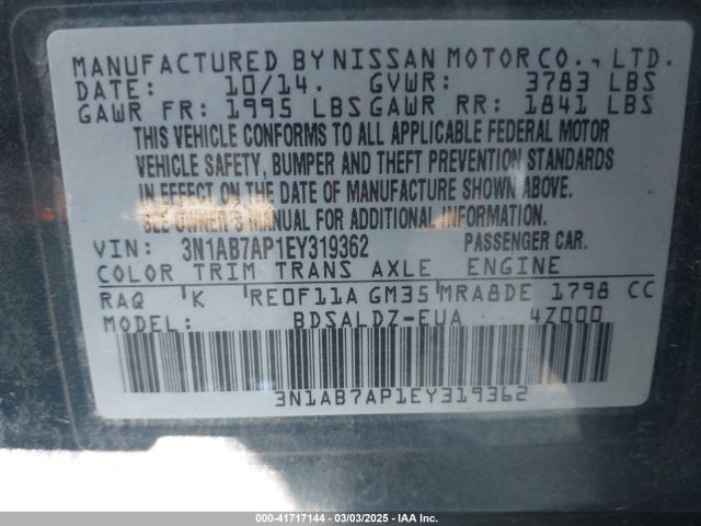 Nissan SENTRA SV 2014 3N1AB7AP1EY319362 Image 9