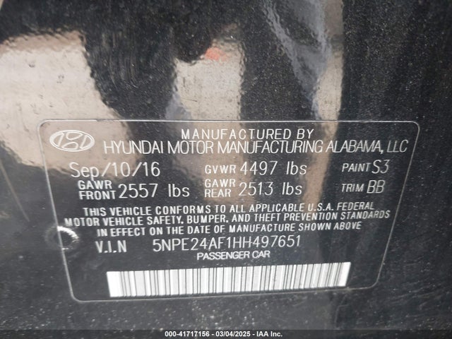 5NPE24AF1HH497651 Hyundai SONATA SE