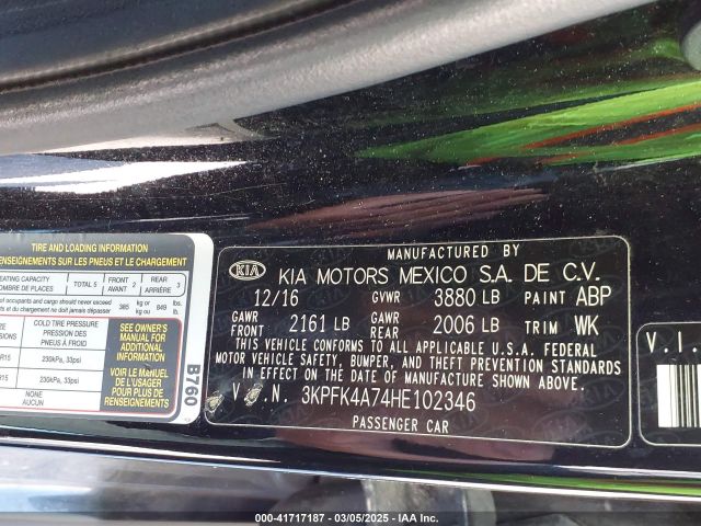 3KPFK4A74HE102346 KIA FORTE LX