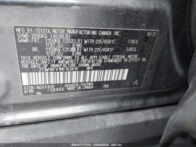 2T3W1RFV1MC163810 Toyota Rav4 Xle