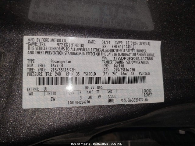 Ford FOCUS SE 2014 1FADP3F20EL317585 Image 9