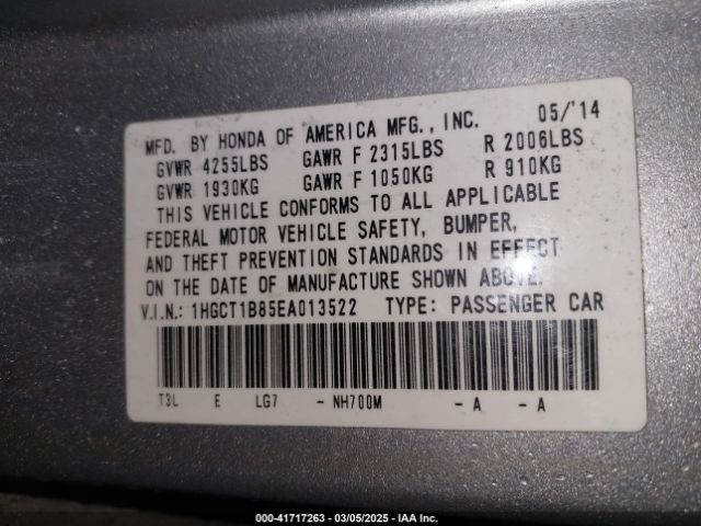 1HGCT1B85EA013522 Honda Accord Ex-l