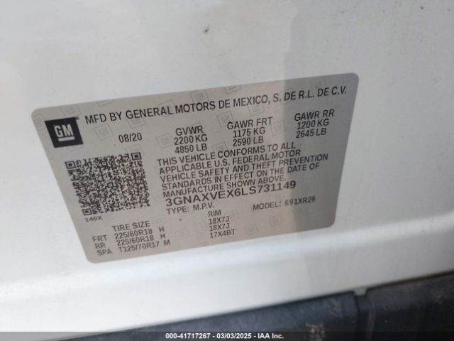 3GNAXVEX6LS731149 Chevrolet Equinox Awd Lt 2.0l Turbo