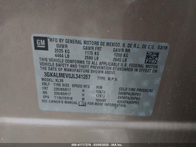 3GKALMEV0JL341267 GMC Terrain Sle