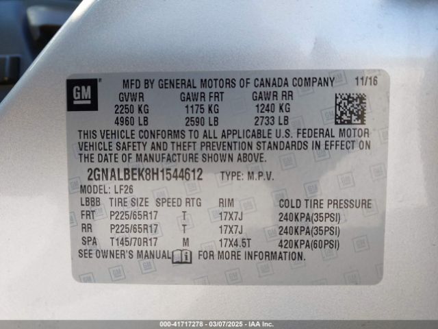 2GNALBEK8H1544612 Chevrolet EQUINOX LS