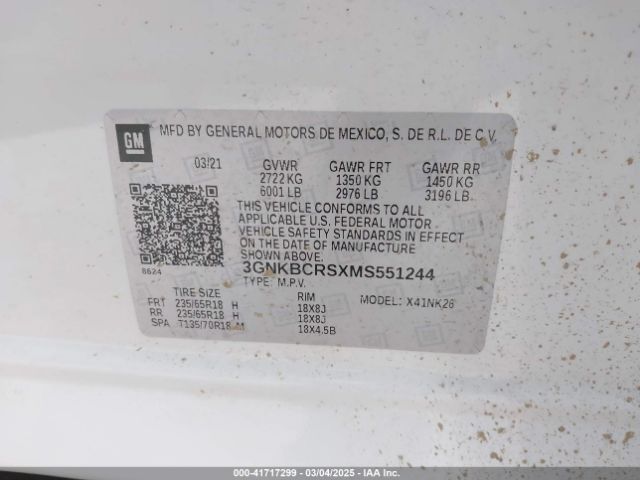 3GNKBCRSXMS551244 Chevrolet Blazer Fwd 2lt