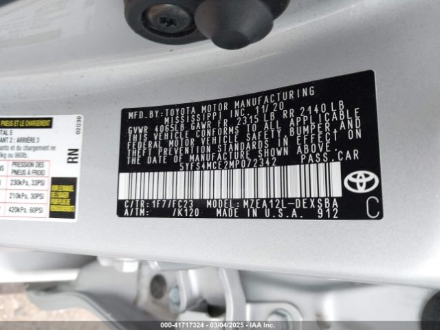 5YFS4MCE2MP072342 Toyota COROLLA SE
