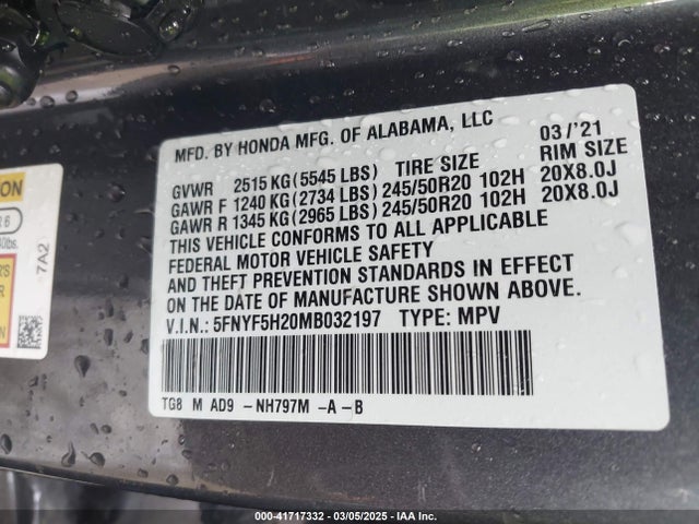 5FNYF5H20MB032197 Honda Pilot 2wd Special Edition