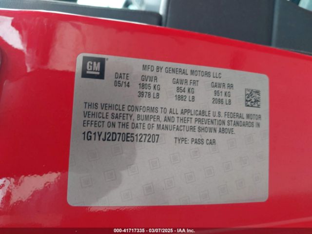 1G1YJ2D70E5127207 Chevrolet Corvette Stingray Z51