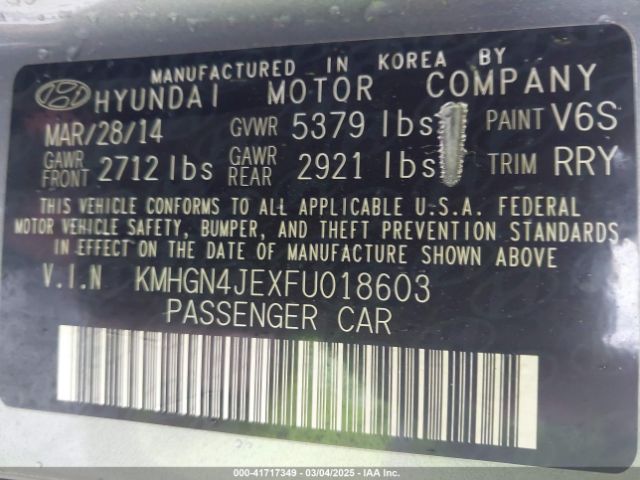 KMHGN4JEXFU018603 Hyundai Genesis 3.8
